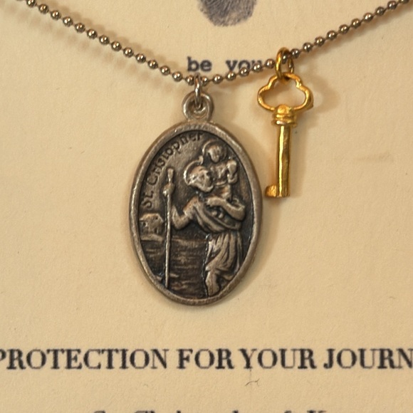 NIB b.u. be you St. Christopher Necklace Protection SS 22k gold vermeil - Picture 3 of 4